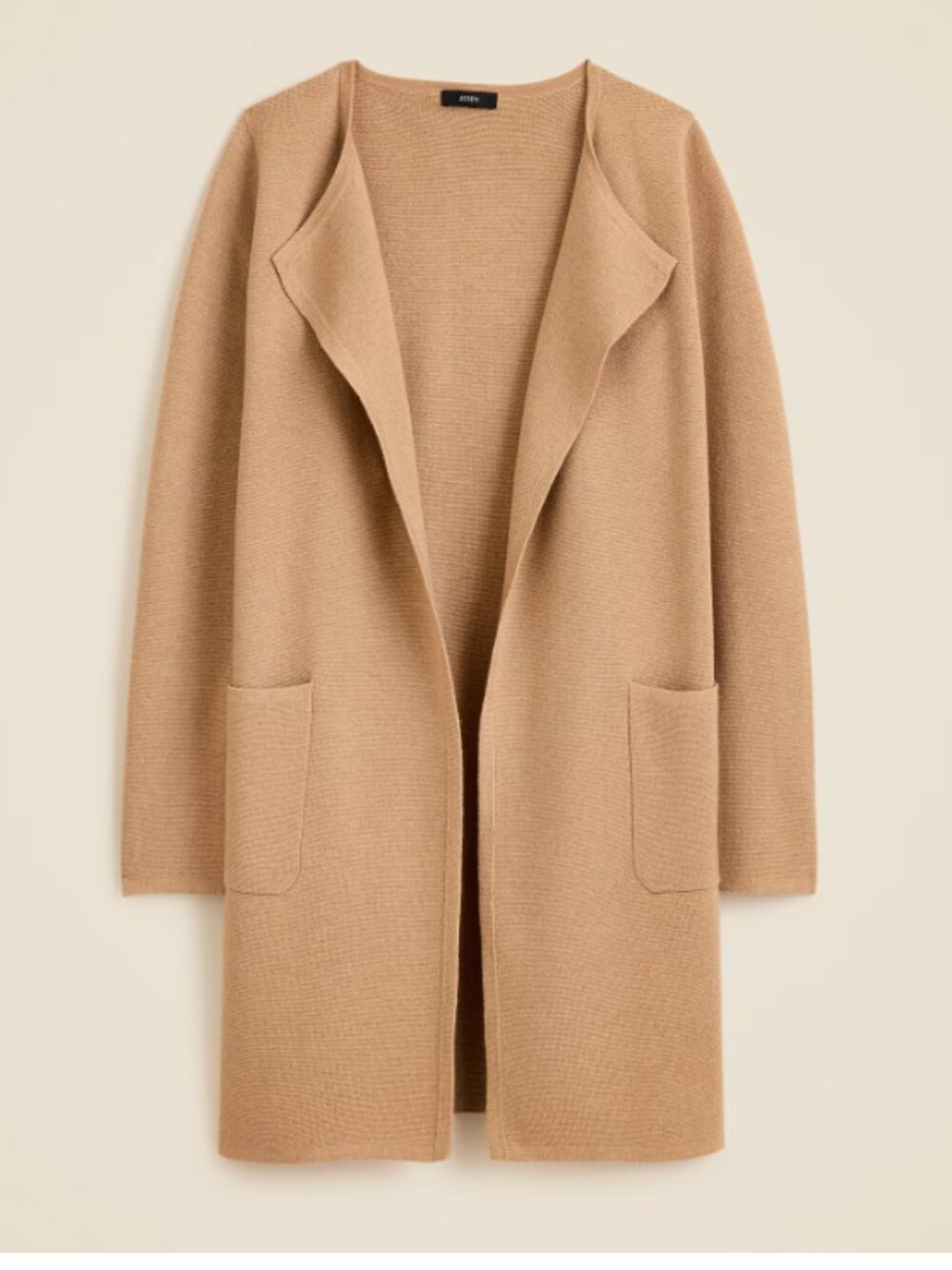 J. Crew Juliette Collarless Camel Merino Wool Blend Open Cardigan Sweater